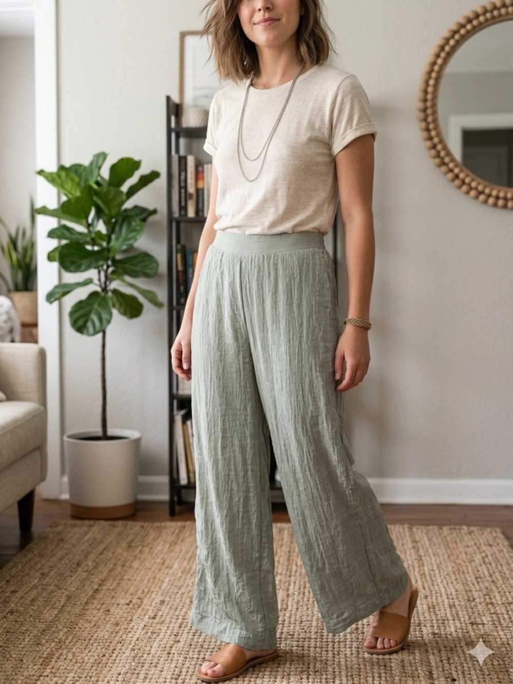 House of Harlow Women’s Wide-Leg Linen Blend Pants in Sage Green